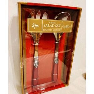 Cleopatra Holiday 2 pc Salad Serving Set Red Metal handle Open Box